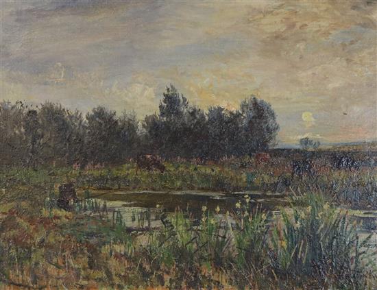 John Buxton Knight , oil, The River Bank